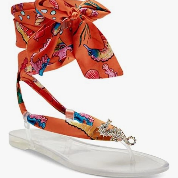 INC International Concepts Other - INC MALANA Orange seahorse jelly Sandals rhinestones thong jellies scarf